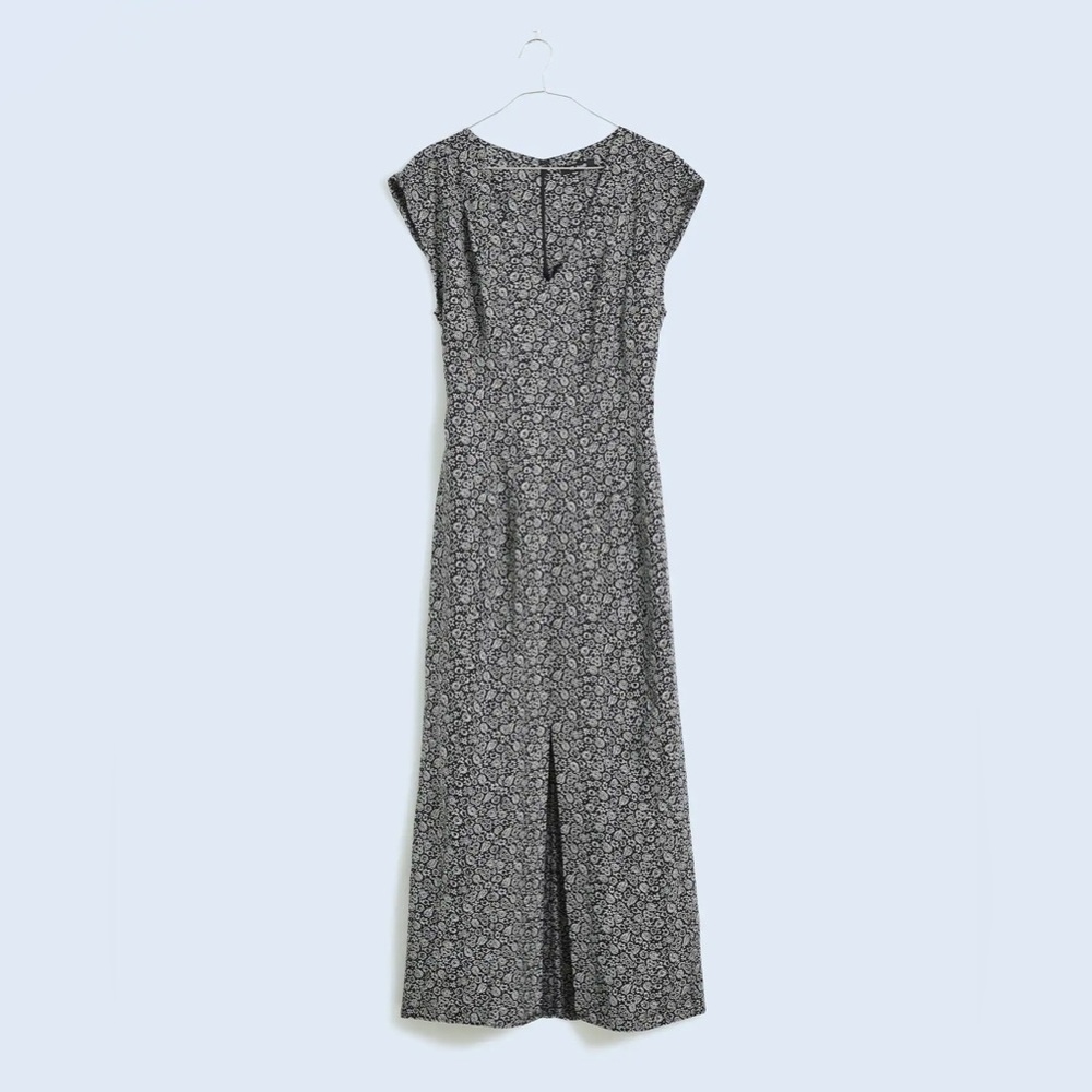 Madewell Cap-Sleeve V-Neck Midi Dress in Floral Cupro-Blend